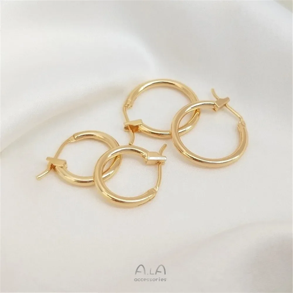 14K genuine gold French earrings, simple circular earrings, European and American ins handmade materials, DIY earrings accessori