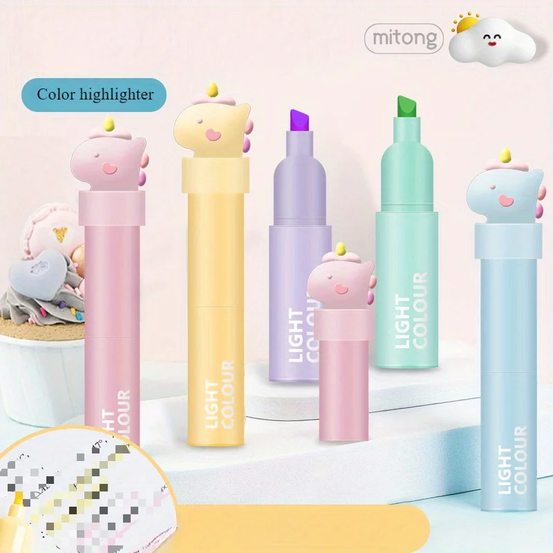 6Pcs Color Set Cute Kawaii Highlighter Stationery Color Marker School Supplies Student Marker Highlighter Japanese Stationery