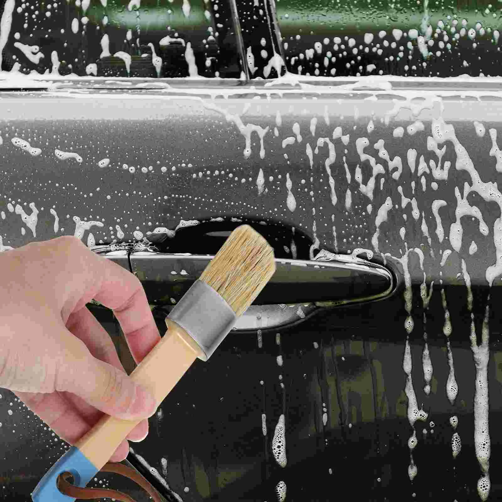 2 Pcs Boar Bristle Crayon Paint Brush Portable Car Washing Brushes Small with Wooden Handle Wax Multi-use Painting