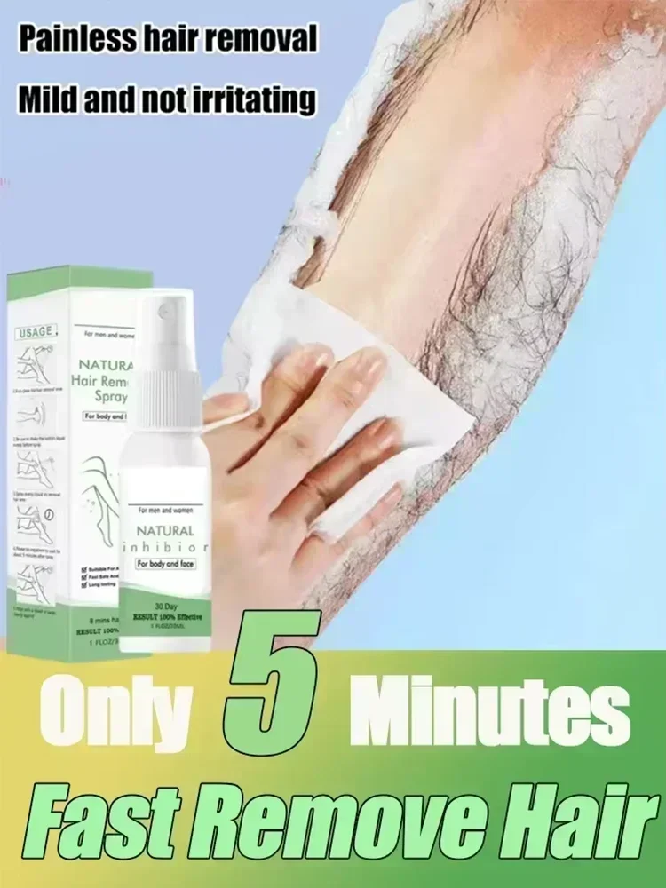 2 Minutes Fast Hair Removal Spray Painless Hair Growth Inhibitor Arm Armpit Leg Permanent Depilatory for Men Women Repair Care