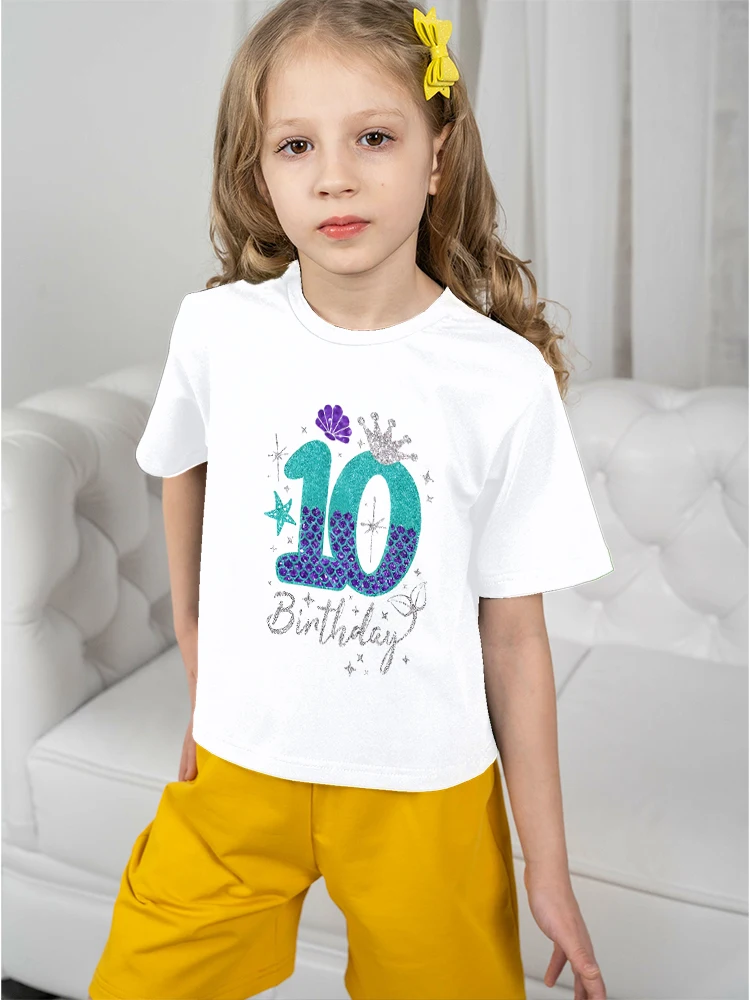 T-shirts Mermaid 10th Birthday Clothing for Girls Clothes Child T-shirt 10 Year Old Girl Clothes 2024 Girl Summer Children's