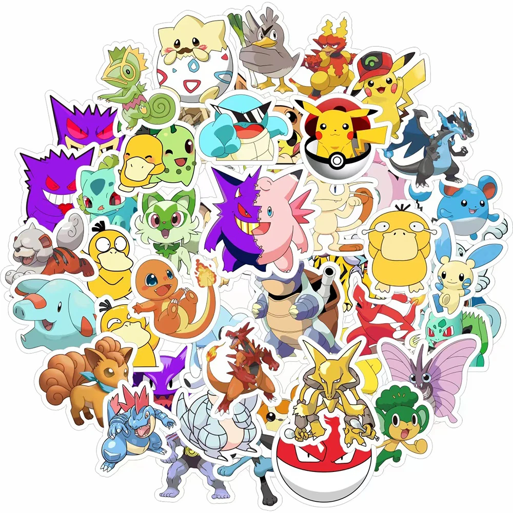 10/30/50pcs Pokemon Anime Stickers Cute Pikachu Psyduck Cartoon Sticker Kids Toy Phone Water Bottle Notebook Fun Graffiti Decals