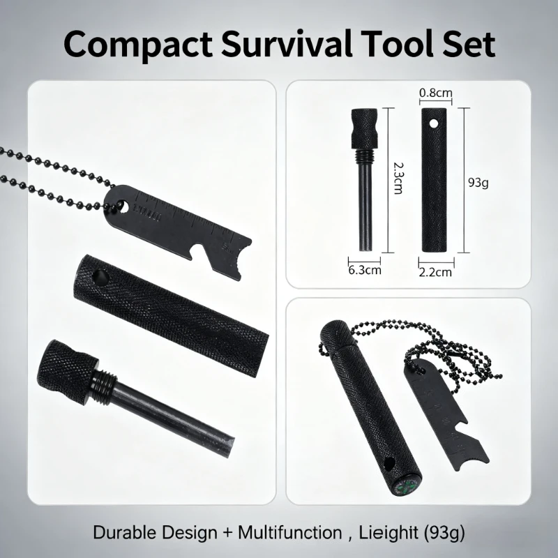 

Tactical Magnesium - Waterproof High-Spark Rod with Compass, Corrosion-Proof Wilderness Survival Tool for Outdoor Enthusiasts