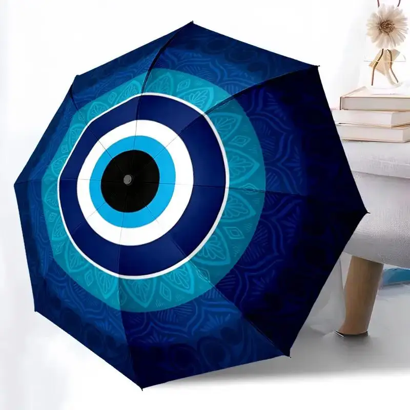

Автоматический зонт с защитой от ветра и синим узором «Глаз Зодиака», 8 спиц, компактный, складной, с кнопкой открывания/закрывания одним касанием, легкий вес.