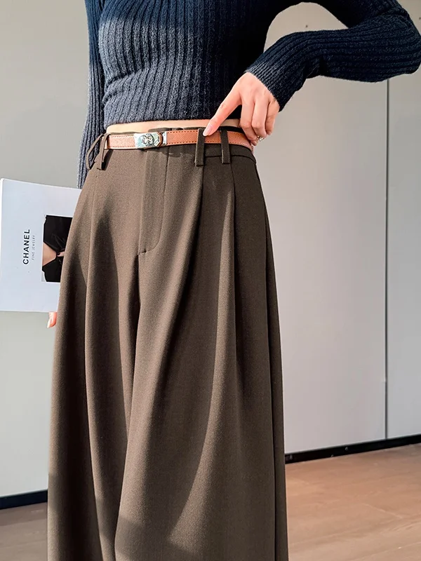 Authentic 2026 Autumn New Straight Casual Floor-Length Pants Suit Pants Drapey Wide Leg Pants Women High Waist Polyester Fiber