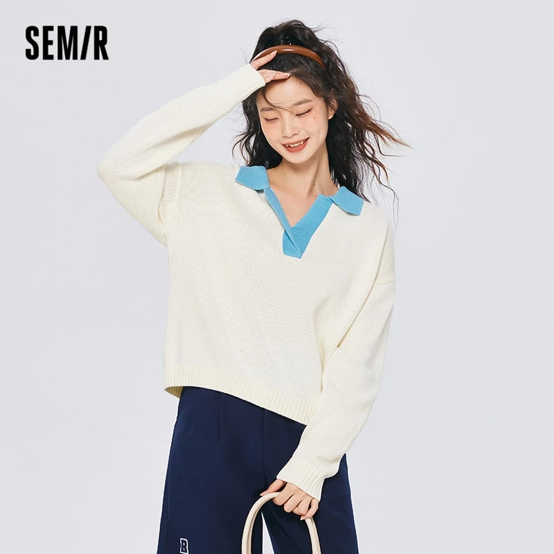 Semir Knitwear Women Cardigan Simple 2022 Autumn New Loose Sweater Ladies All-Match Clothes