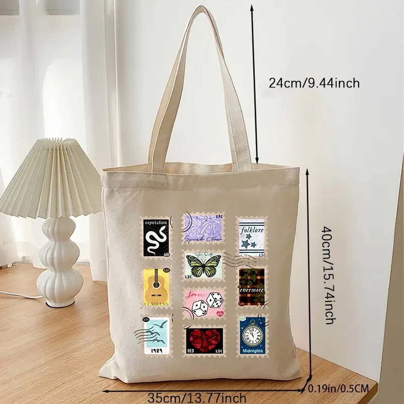 1 pc stamp midnight Pattern Beige Tote Bag Taylor the ear tours Tote Bag Book BagTS Merch Shopping Bag, Shoulder Bag Canvas Bag,