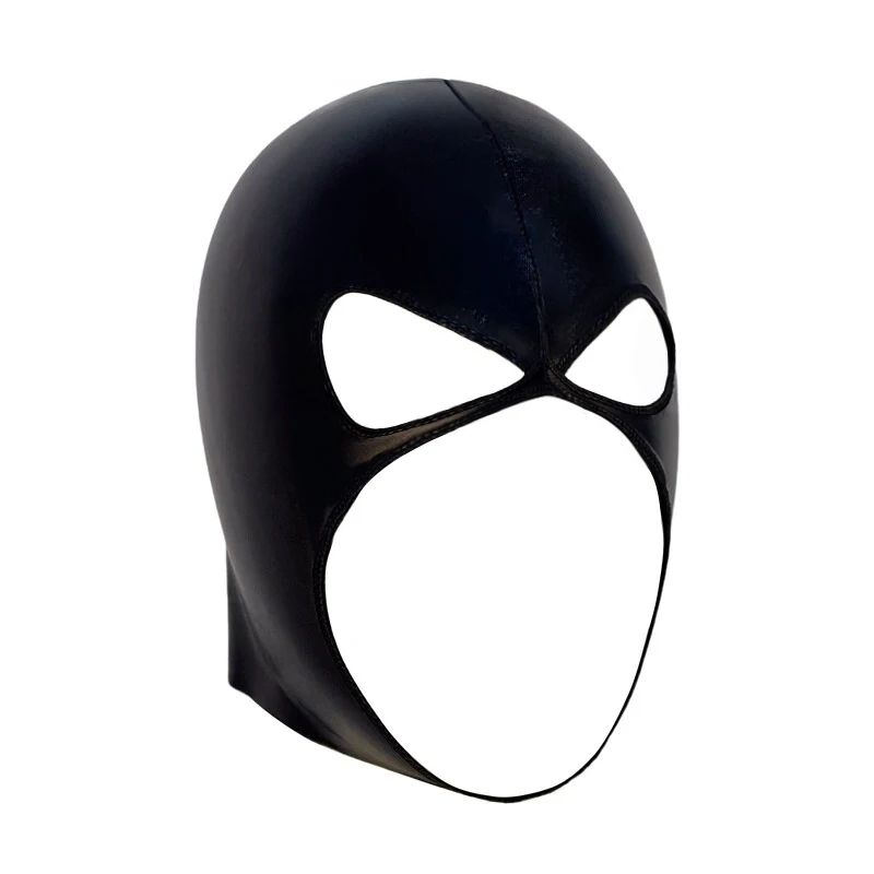 Men Cosplay Face Mask Faux Leather Unisex Wet-Look Headgear Open Eyes and Mouth Women Hood Role Play Costume image 2