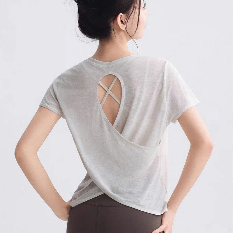 Women's Tight Sports T-shirt Quick Dry Short Sleeve Yoga T-shirt Pilates Fitting Fitness Back Hollow Out Running T-shirt