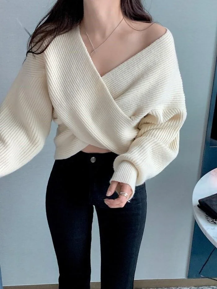 

Женский трикотаж V-Ne с очками в стиле ретро, свободный ленивый свитер для похудения, свитер для поездок на работу, Long Sve Pure Color