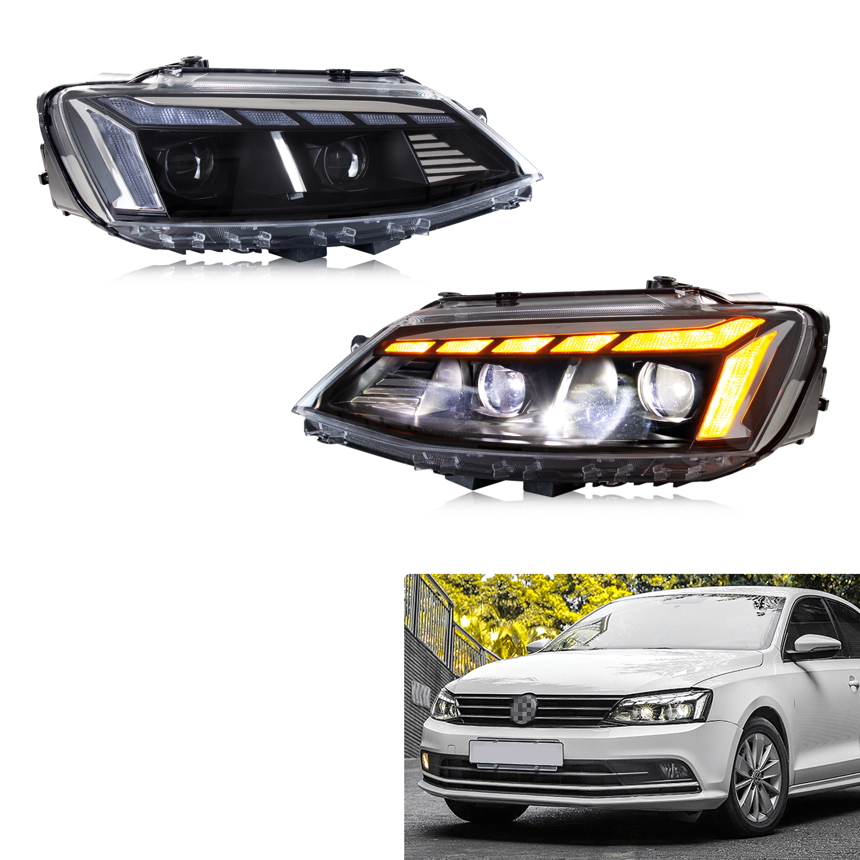 

LED Headlights For VW Volkswagen Jetta 2011-2018 MK6 Start-up Animation Sequential Turn Signal Front Lamps Assembly