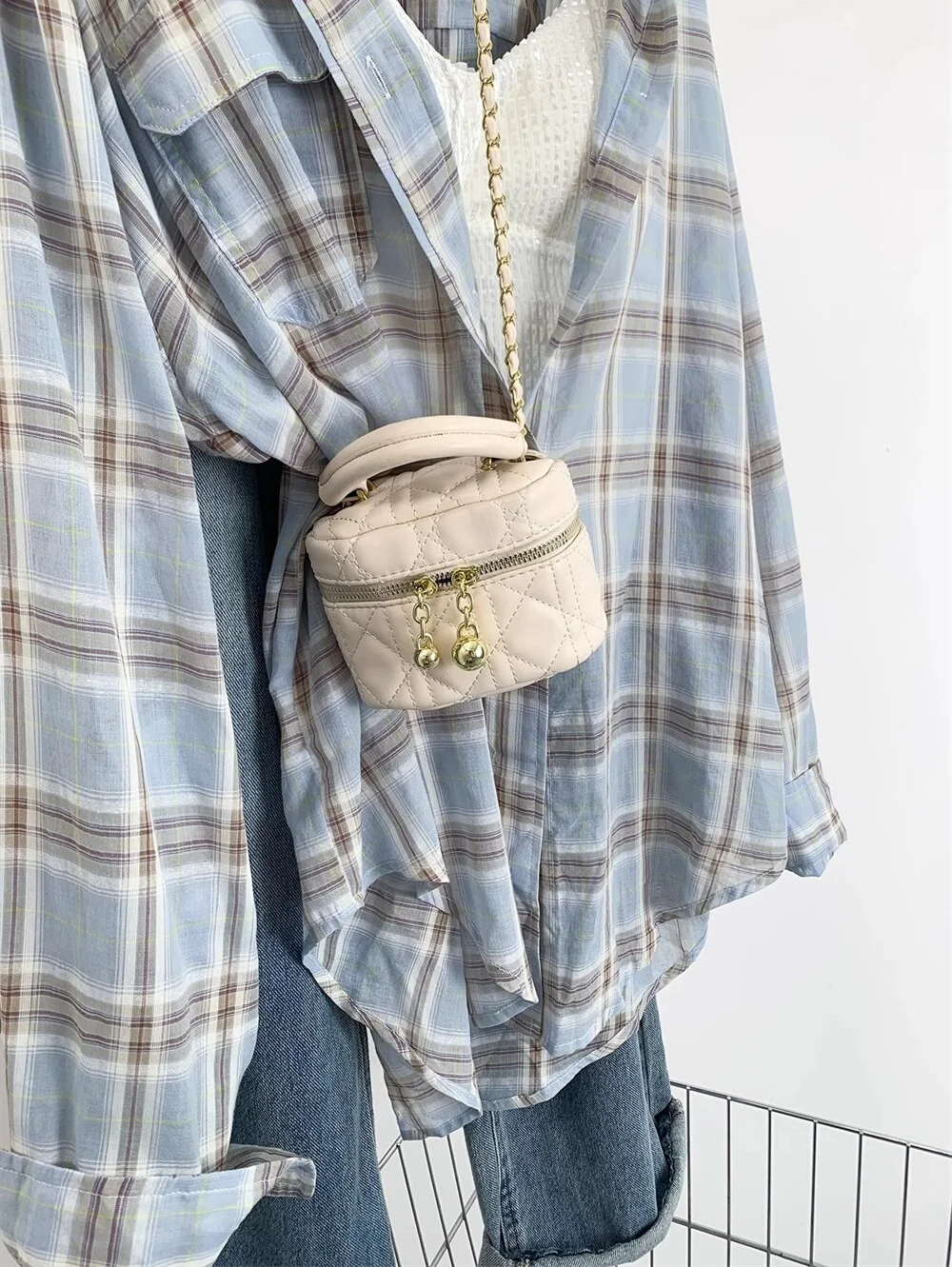 Light Blue Plaid Long Sve Sun Protection irt Casual Lazy Vintage Collar M Sle Loose irt Coat for Young Adults