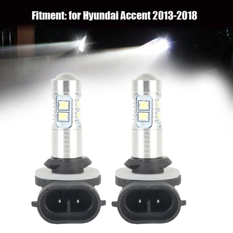 2PCS 12-24V 50W Car High Power Bright LED Fog Daytime Light Bulbs For Hyundai Accent