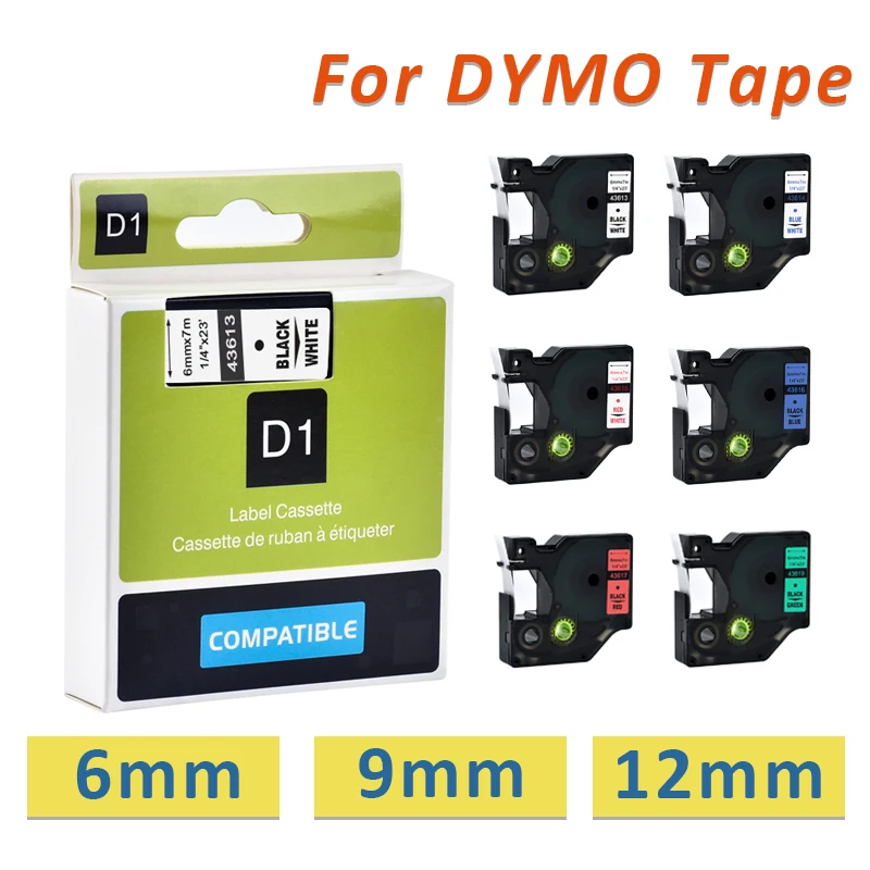 Dymo-ラベルメーカーのテープ,dmo 45013, 43613, 43618, 40913, 40910,d1,6mm, 9mm, 12mm, 1ユニットと互換性があります