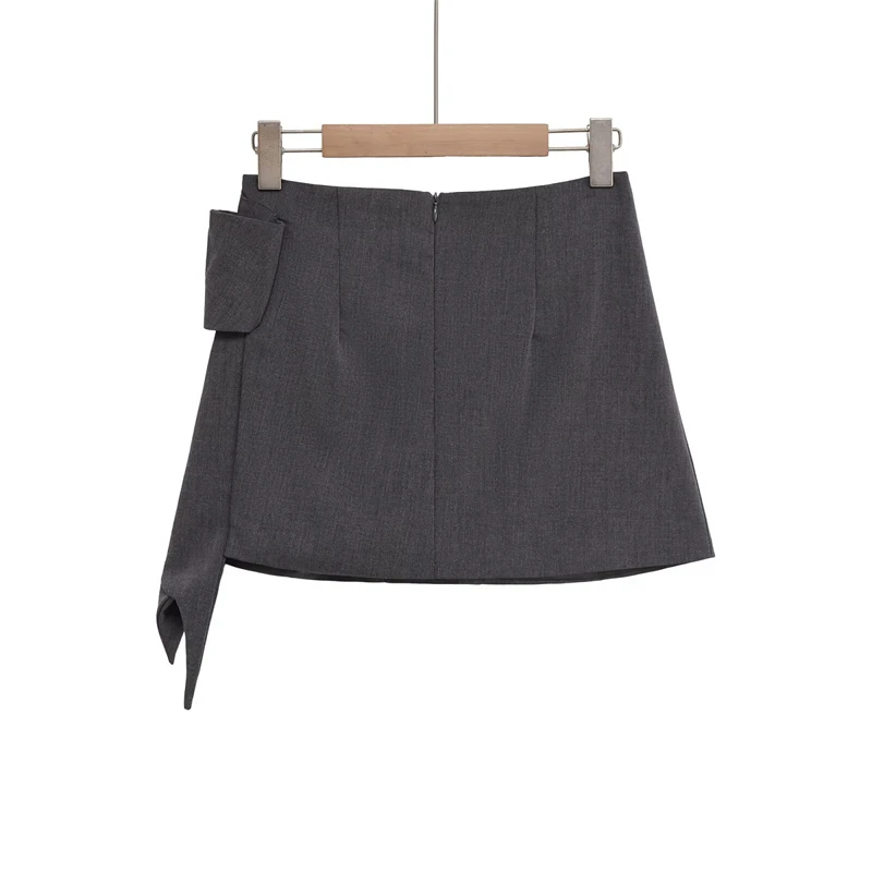 KEYANKETIAN Summer Sweet style Asymmetrical Bow Decoration Mini Skirt 2025 New Women Dark grey Low waist A Line Skirt Pantskirt