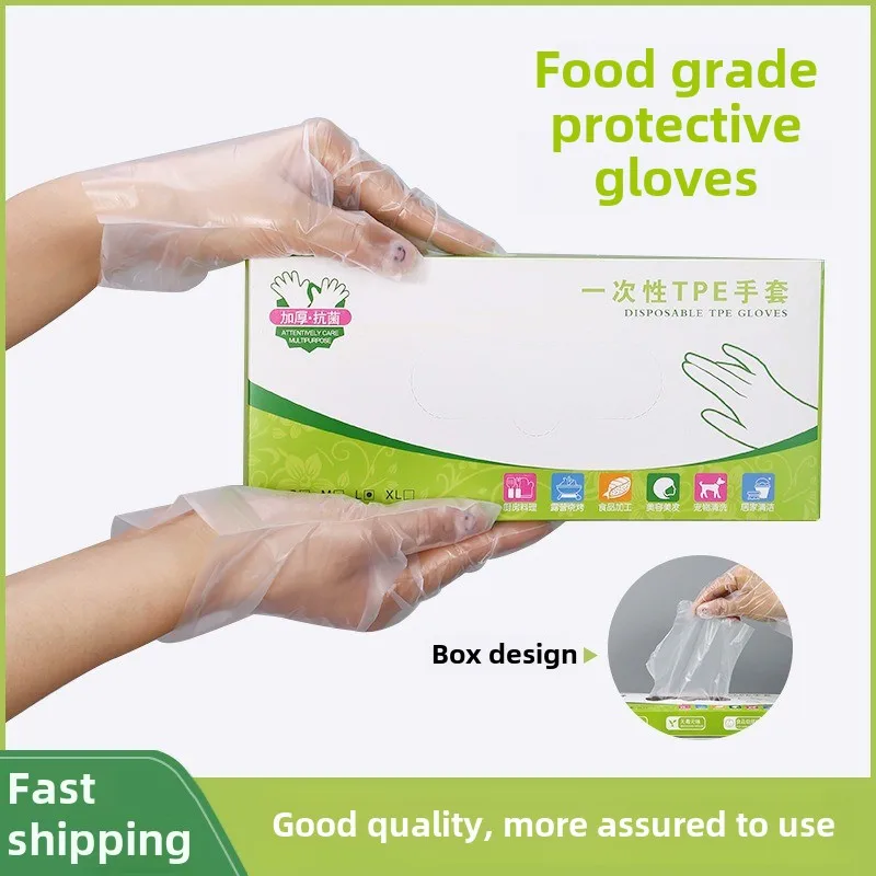 100PCS Disposable TPE Gloves Without Powder or Latex, Suitable for Kitchen and Bathroom Cleaning