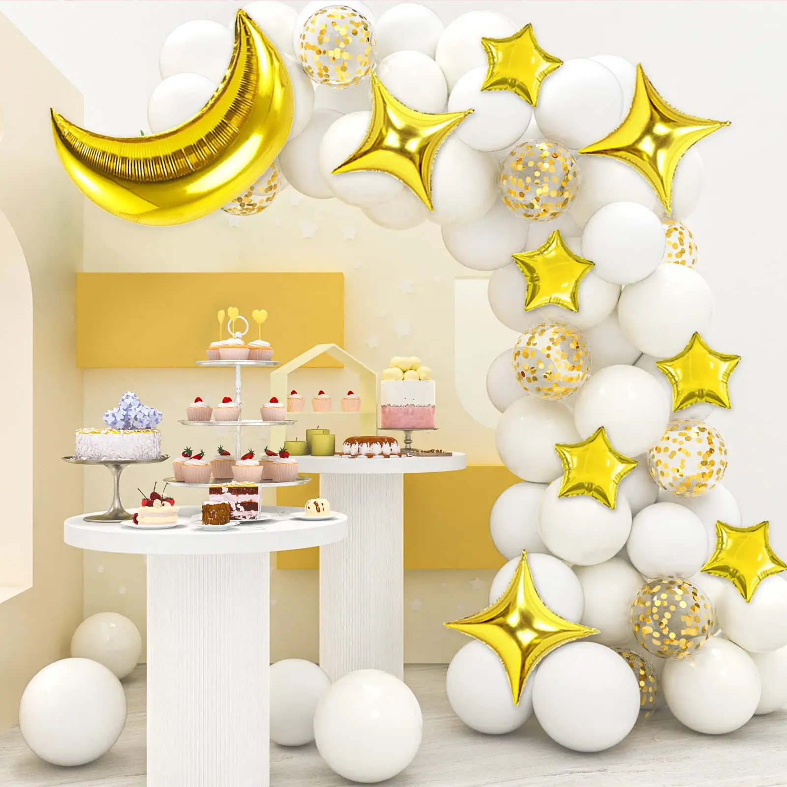 

New White Gold Theme Moon Star Garland Arch Foil Balloon Kit Wedding Birthday Party Balloon Decoration