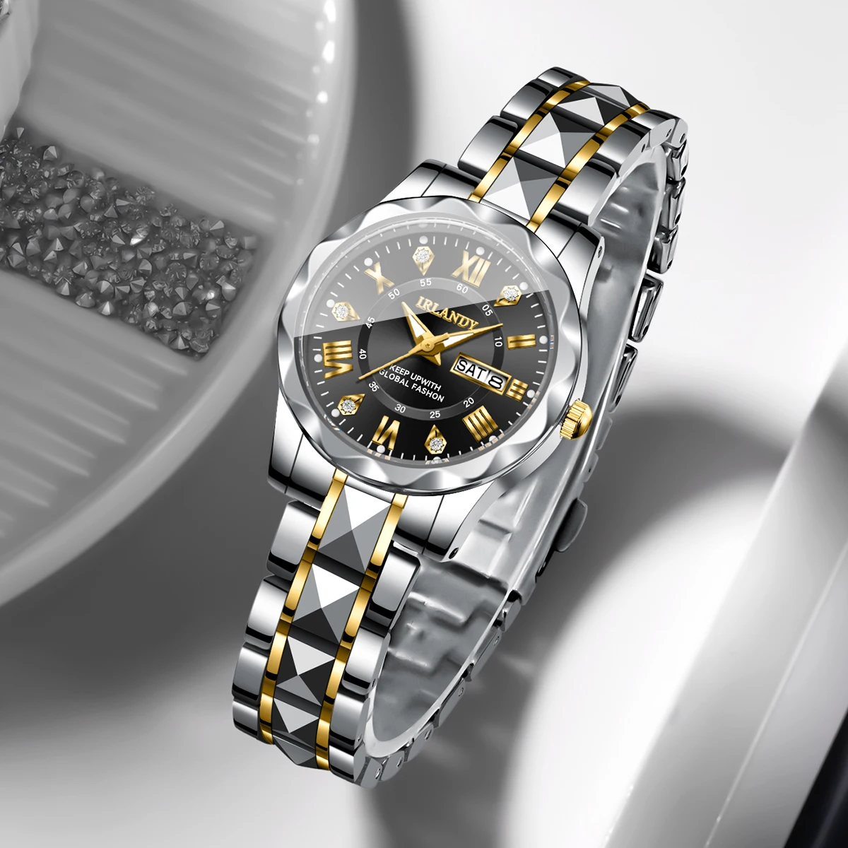 Luxury Diamond Dial Women Calendar Quartz Watch Stainless Steel Band Ladies Wristwatches Relogio FemininoWithout Box