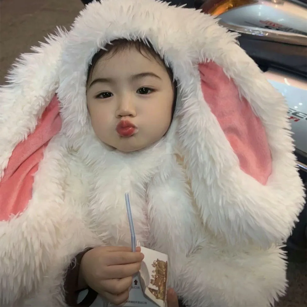 Kawaii White Cartoon Children Cute Plush Rabbit Cosplay Costume White Tops Pants Hat Animals Suit for Girls Kawaii Party Outfits
