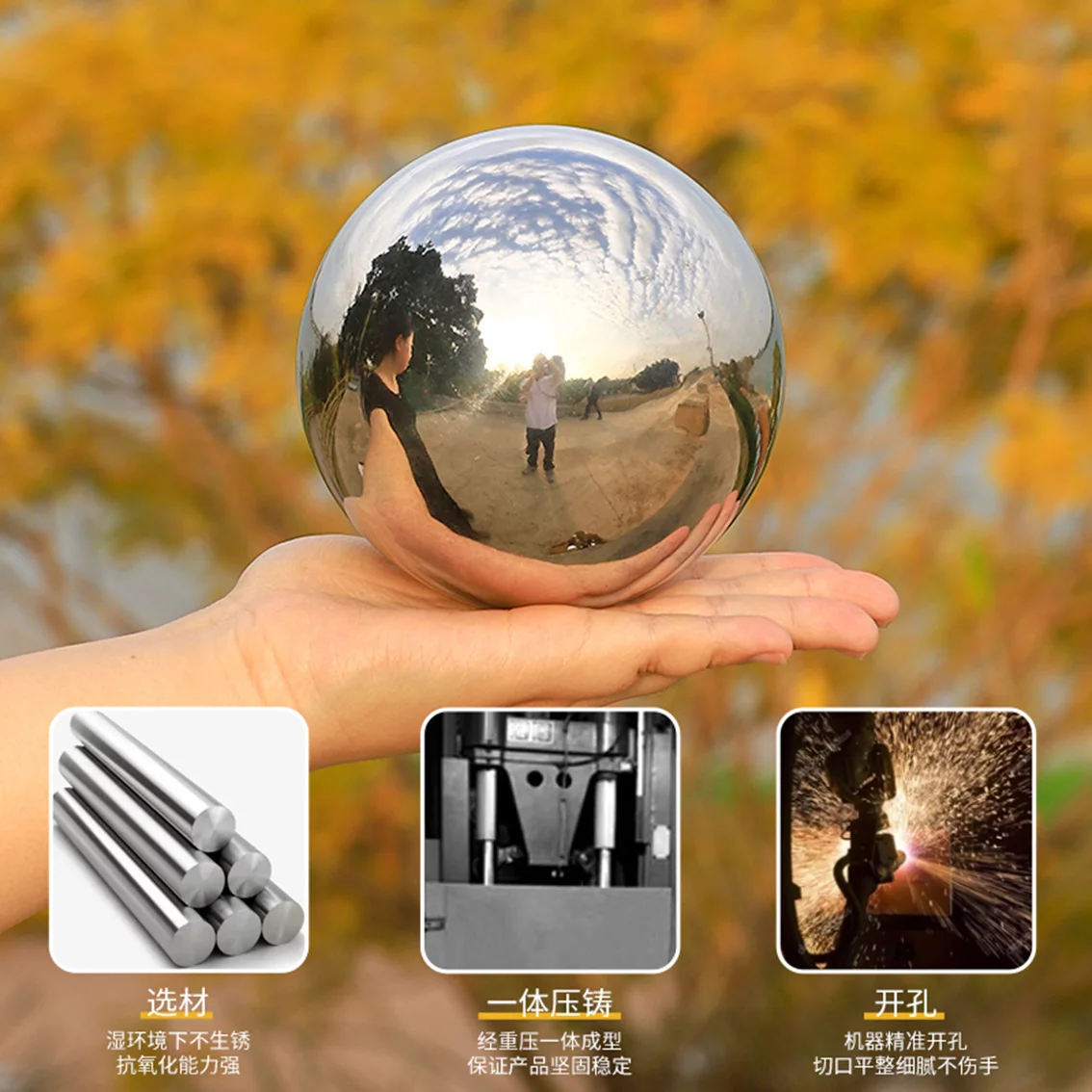 1.2mm Thick 304 Stainless Steel Mirror Hollow Decorative Sphere Silver Home/Garden Decoration High Gloss Metal Ball Dia 19-200mm