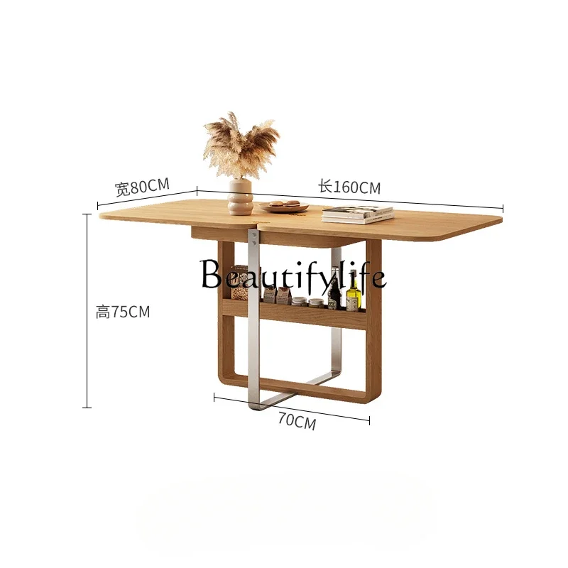 Solid Wood Folding Dining Table and Chair Household Multifunctional Storage Table