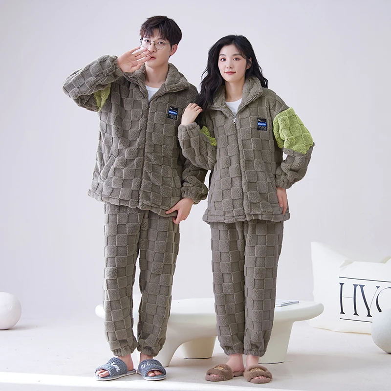 

Новейший пижамный комплект для пар, зимние женские и мужские теплые фланелевые пижамы для любителей, плотная одежда для сна