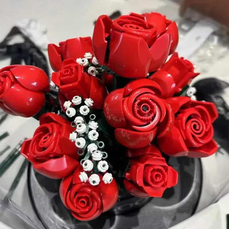 Blocs de construction de Bouquet, 822 pièces, fleur de Rose romantique créative, décoration de plante de bureau à domicile, briques à assembler, jouets, cadeau pour anniversaire