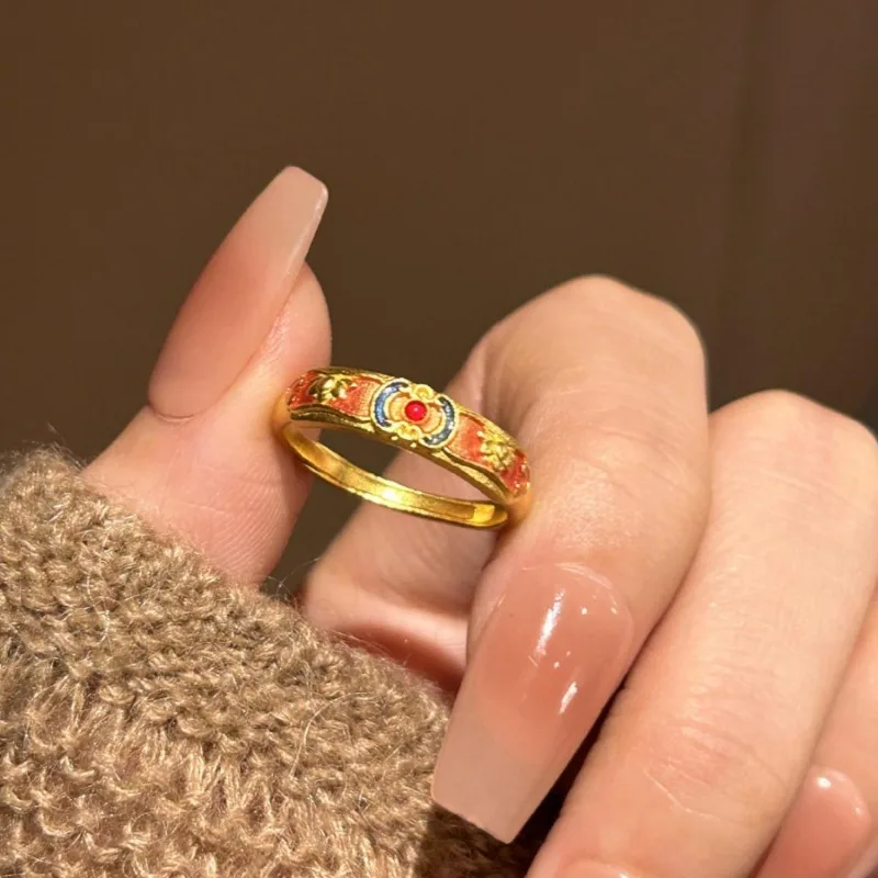 مجوهرات صينية جديدة خاتم Fanghua ذو اللون الوطني مجوهرات صغيرة رائعة من المينا عالية الإحساس وخفيفة فاخرة ومتعددة الاستخدامات للتنقل اليومي