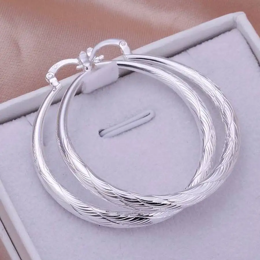 925 Silver color Earrings top quality fashion design round 4CM women lady wedding beautiful charm cute Earring Jewelry