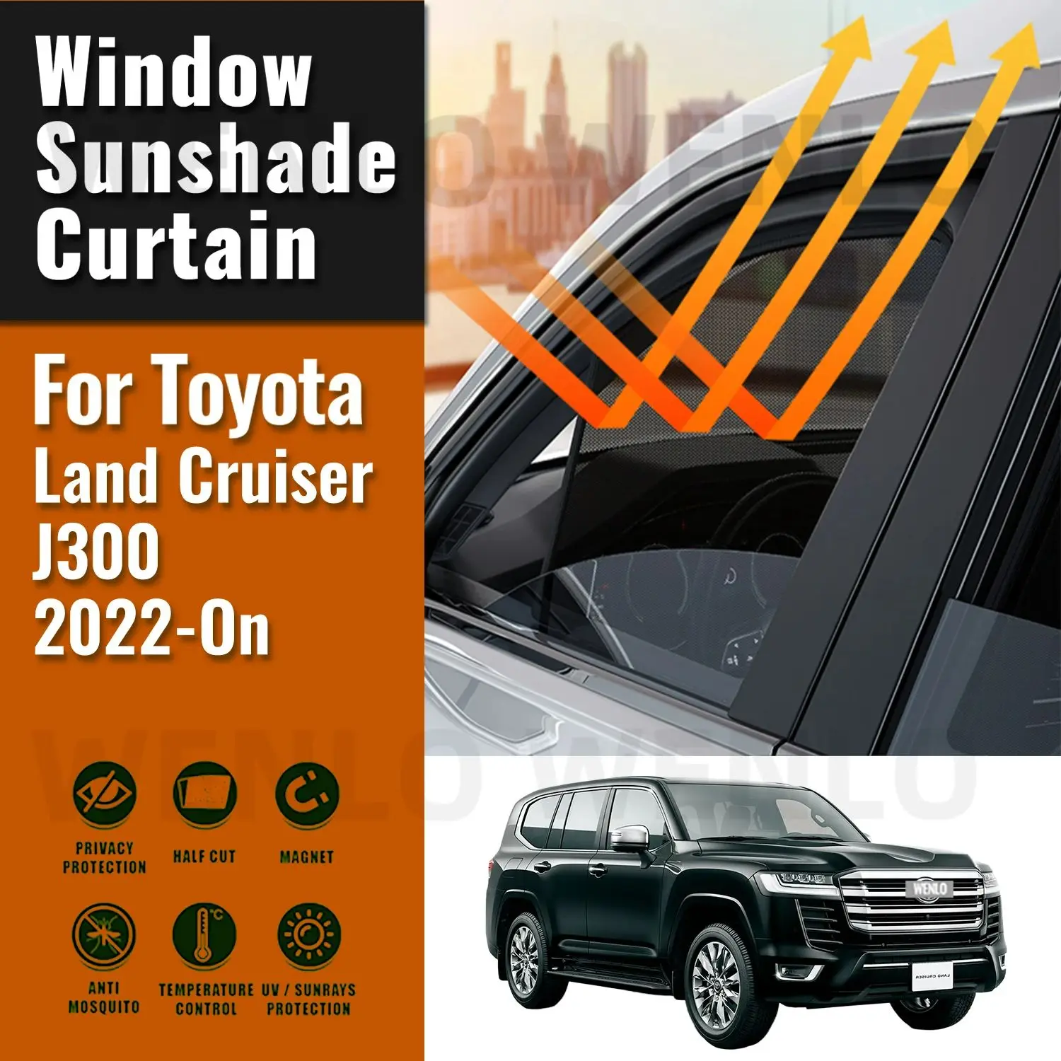 

For Toyota Land Cruiser J300 2022 2023 2024 Car Sunshade Front Windshield Magnetic Mesh Curtain Rear Side Window Sun Visor Shade