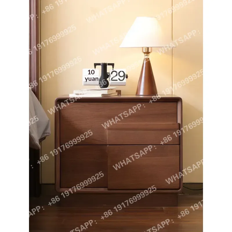 Ash Wood Vintage Style Bedside Table & Nightstand All Solid Wood Storage Cabinet for Small Apartment Bedroom Furniture
