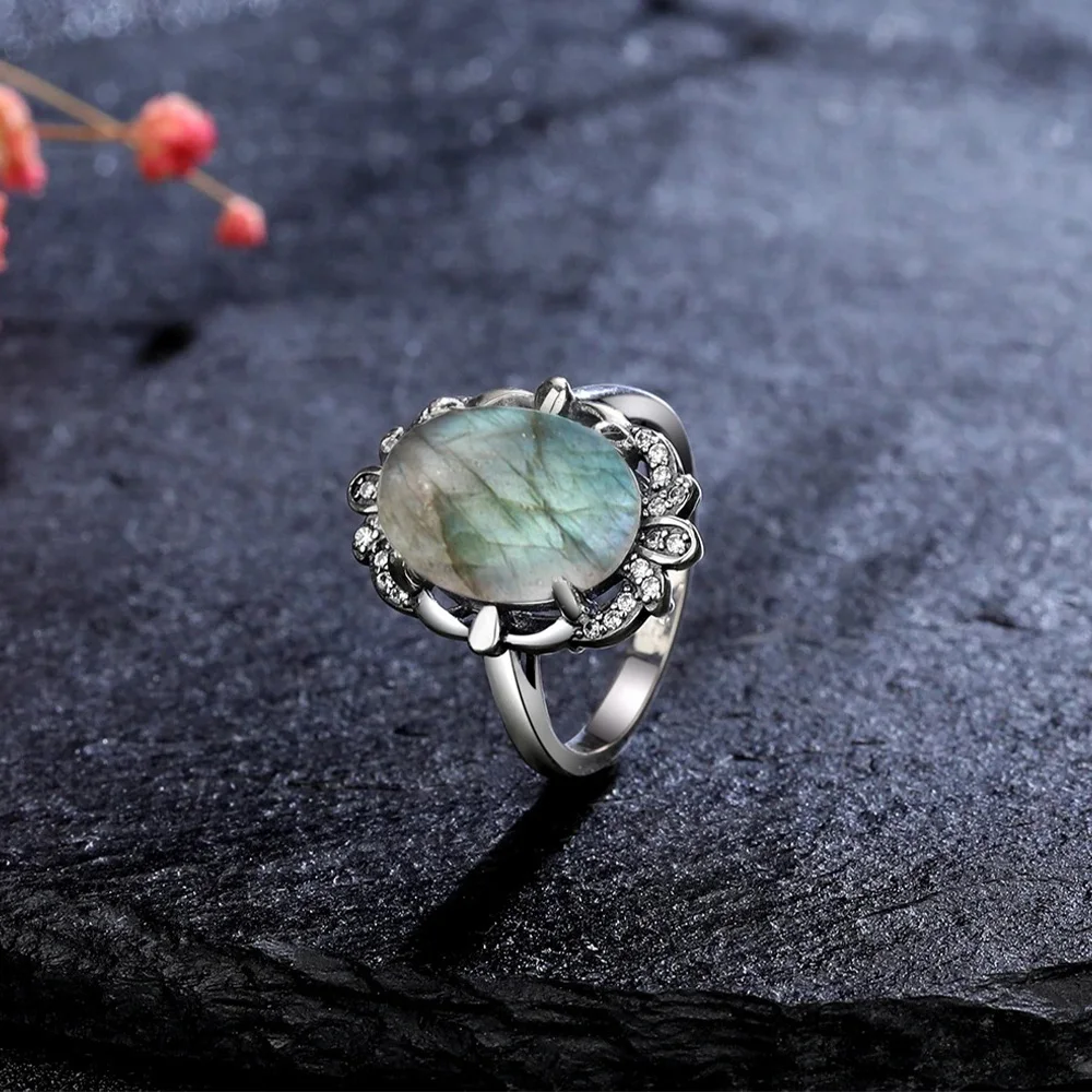 Vintage Moonstone Rings for Women Men 10*14MM Oval Natural Stone Retro Ring Lapis Lazuli Labradorite Jewelry Party Birthday Gift