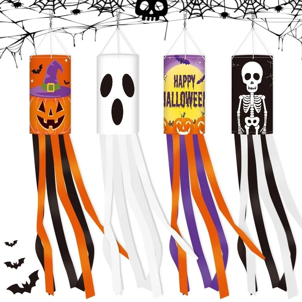 Pumpkin Ghost Pattern Halloween Wind Flag Hanging Ribbon Outdoor Props Flags Wind Tube Flag Festival Wind Vane