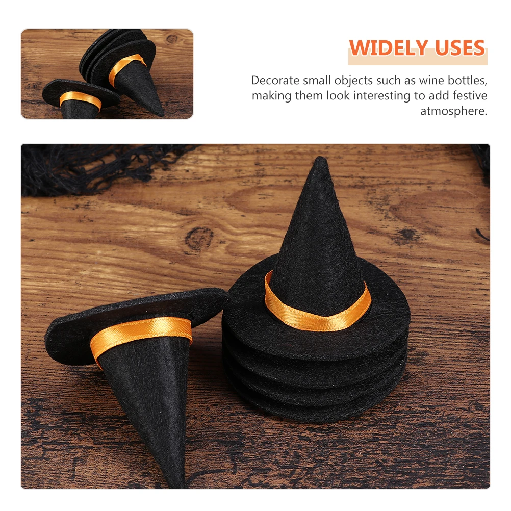 

12pcs Hat Halloween Decorations Black Bottle Caps Party Favors Tiny Hats Topper Covers Accessories