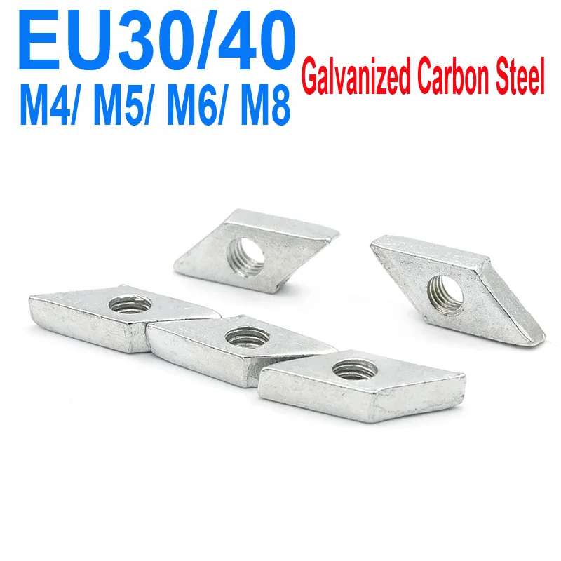 

20 pcs/ lot Parallelogram Nut M4 M5 M6 M8 Diamond Galvanized Zinc Plated Carbon Steel Block Compatible Nut for Aluminum Profile