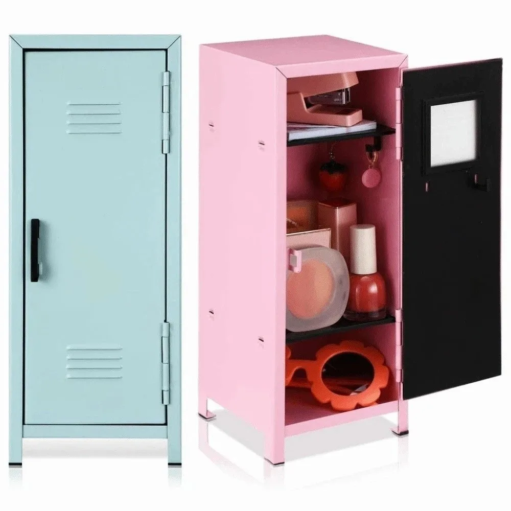 Picture 6: Cute Iron Makeup Storage Cabinet Vertical Lockable Cabinet Organizer Box Two Layers with A Lock File Cabinet Office