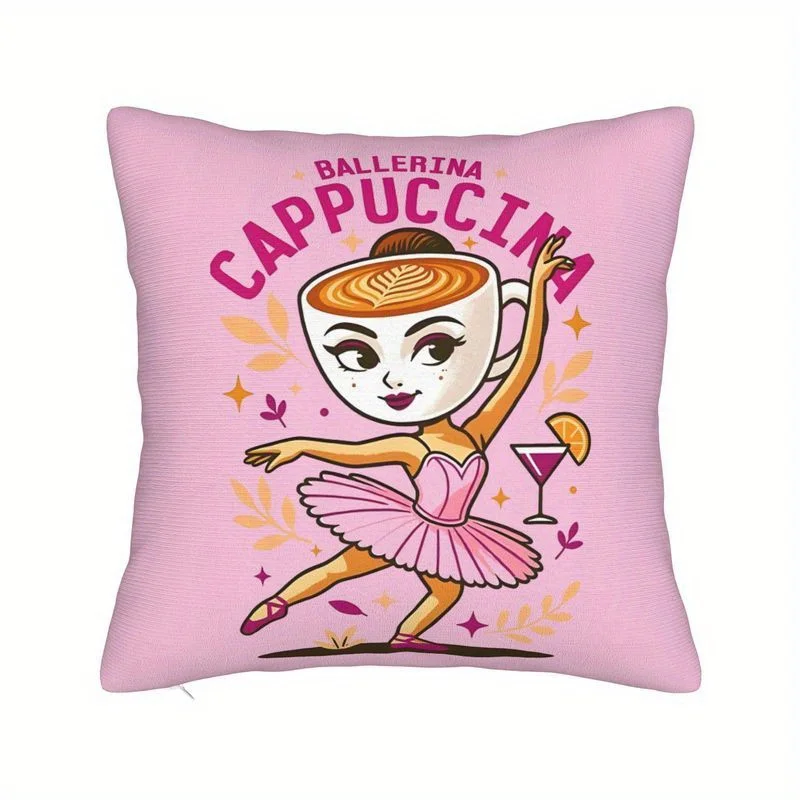 1pcs pillow cover short plush coffee ballerina dancing in tutu soft pink printed cushion cover for sofa living room ballet decor