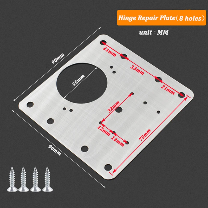 Placa de reparación de bisagra de armario de cocina, placa de fijación de acero inoxidable para muebles, cajones, mesas, armarios, ventanas y