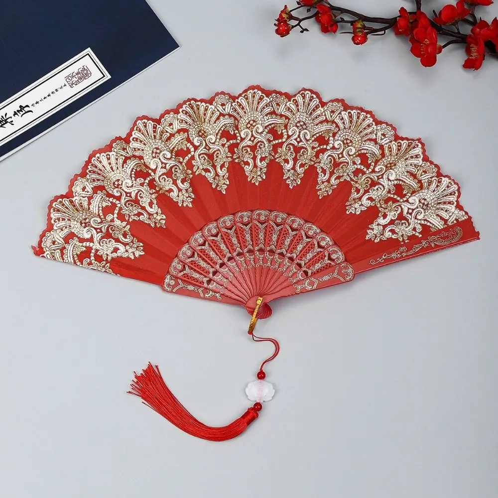 Embroidered Folding Fan Hot Stamping Multicolors Gold Blocking Fan Photography Props Handheld Fan Gifts