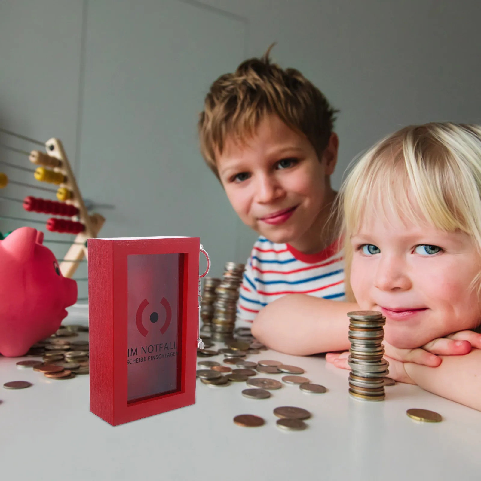 Red Wooden Trinket Box with Pull-Out Lid and Transparent Section for Coins Keepsakes Cash Storage Birthday Holiday Present Home