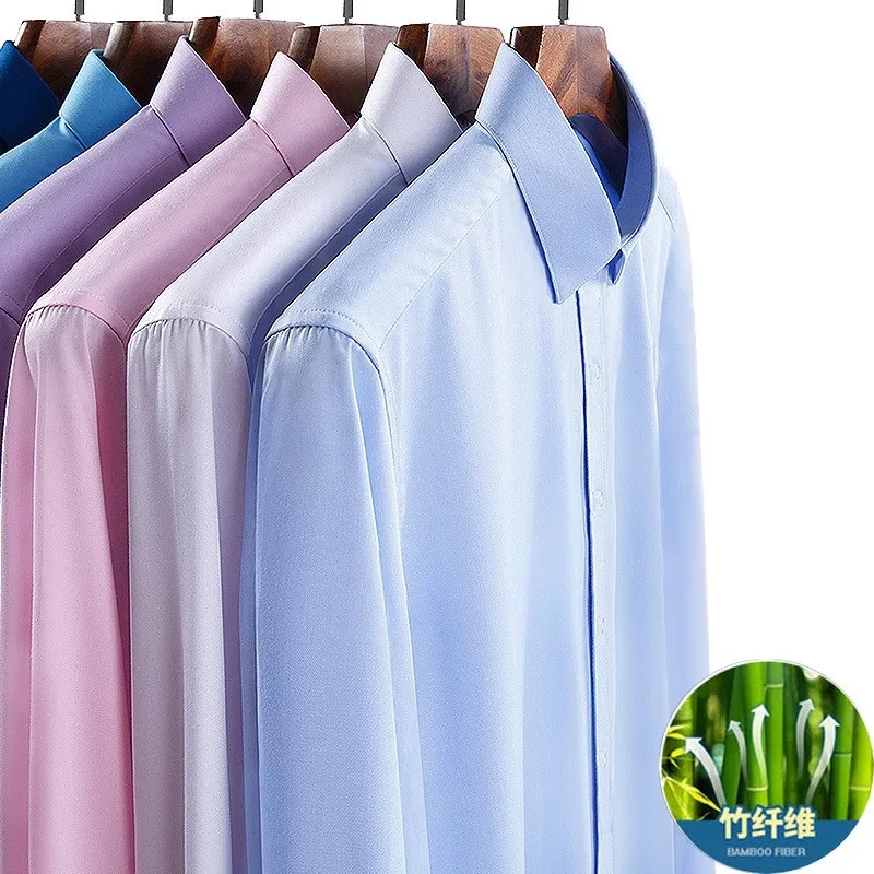 

High-end Bamboo Fiber 8XL Men's Long Sleeve Shirt Work Black Short Sleeve Mens Shirts Long Sleeve Slim Fit Business White Shirt
