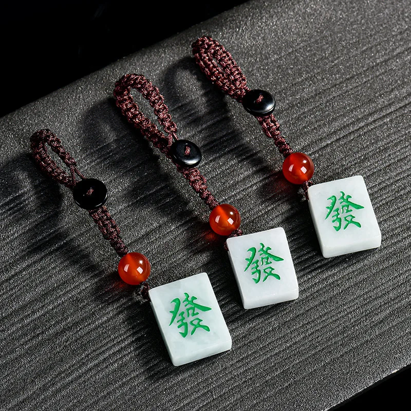 

Burmese Jade Mahjong Keychain Bag Charm Phone Charm key holder Natural Cute Fashion White Keychains Jadeite Luxury