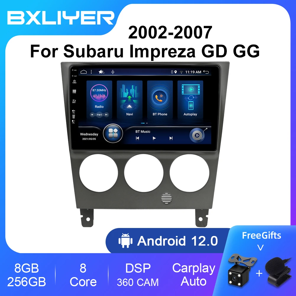 8+256GB Android 12 Car Radio For Subaru Impreza GD GG 2002-2007 Multimedia Video Player Head Unit Carplay Auto Navi No 2Din DVD