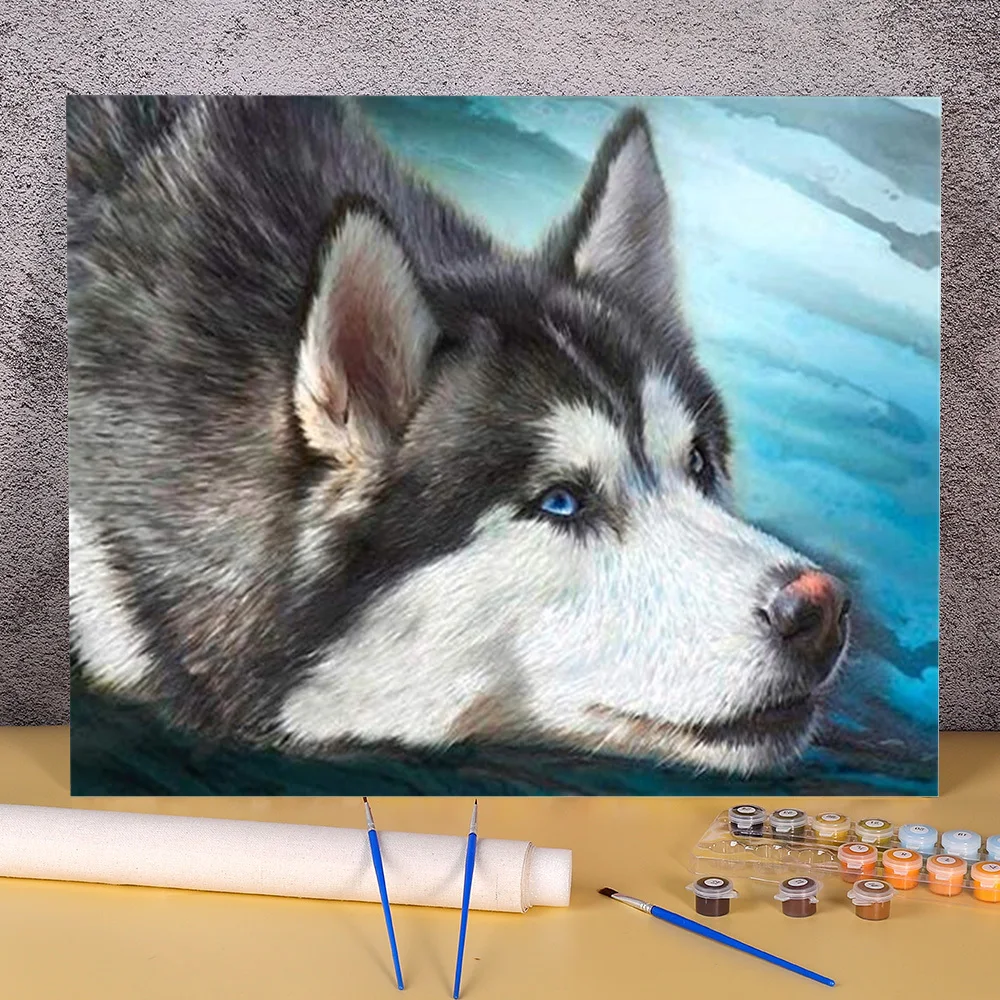 

Animal Dog Husky DIY Painting By Numbers Complete Kit Oil Paints 50*70 Canvas Painting Home Decoration For Adults Wholesale
