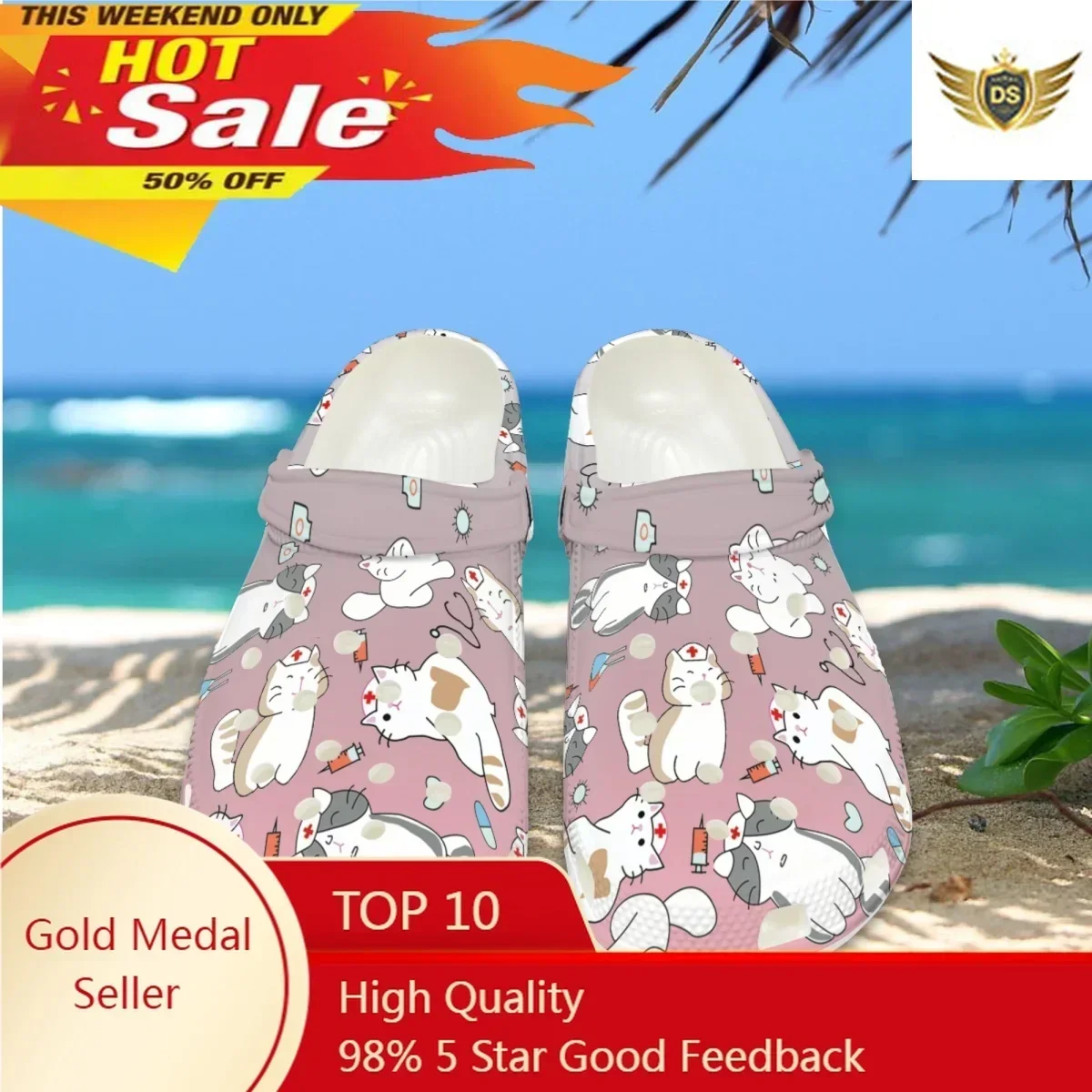 

Cute Nurse Cat Design Fashionable Sandals Breathable Comfortable Household Slippers Hawaiian Beach Travel Lightweight Clogs