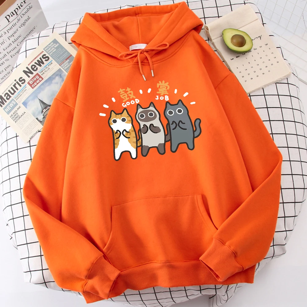 Three Cats Are Applauding And Cheering Mans Wei Clothing Comfort Vigor Hoody Leisure Sports Sweatshirt Youth Versatile Clothes