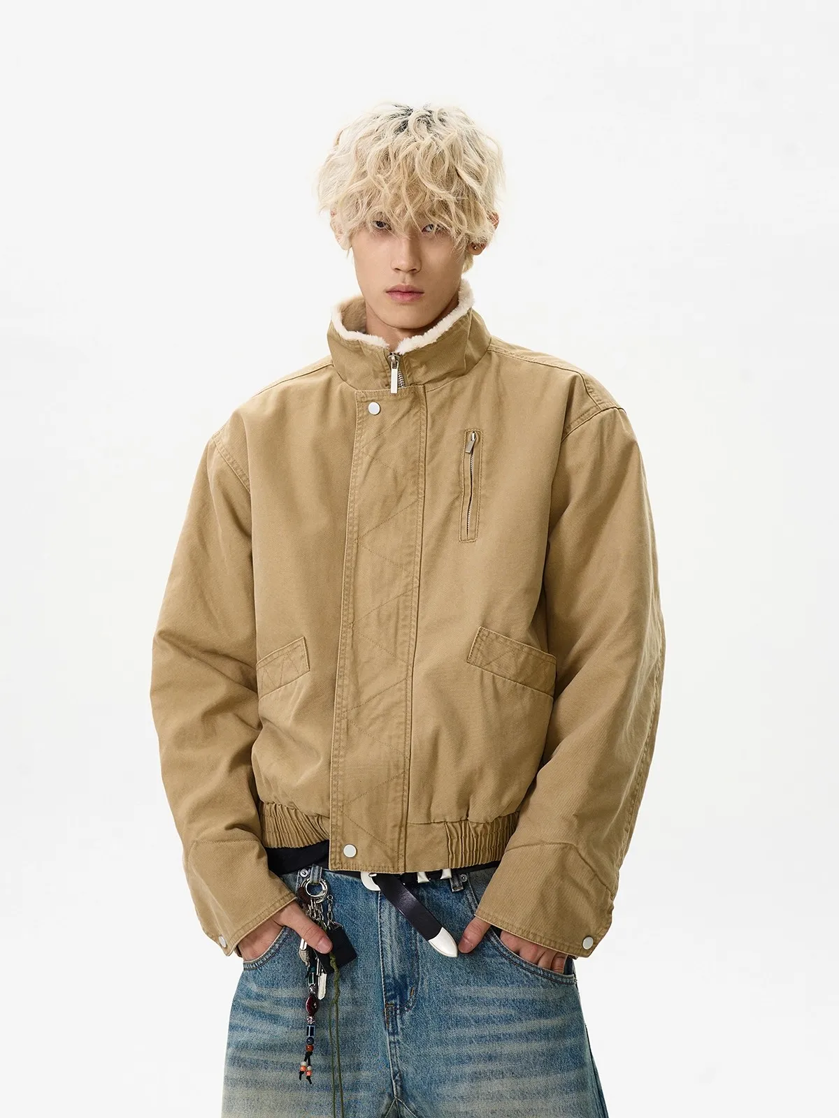 

Американский ретро-бомбер, куртка-фтаер из хлопка, рабочая одежда, свободного кроя, теплая, на молнии, с длинными рукавами, однотонная, зимнее пальто