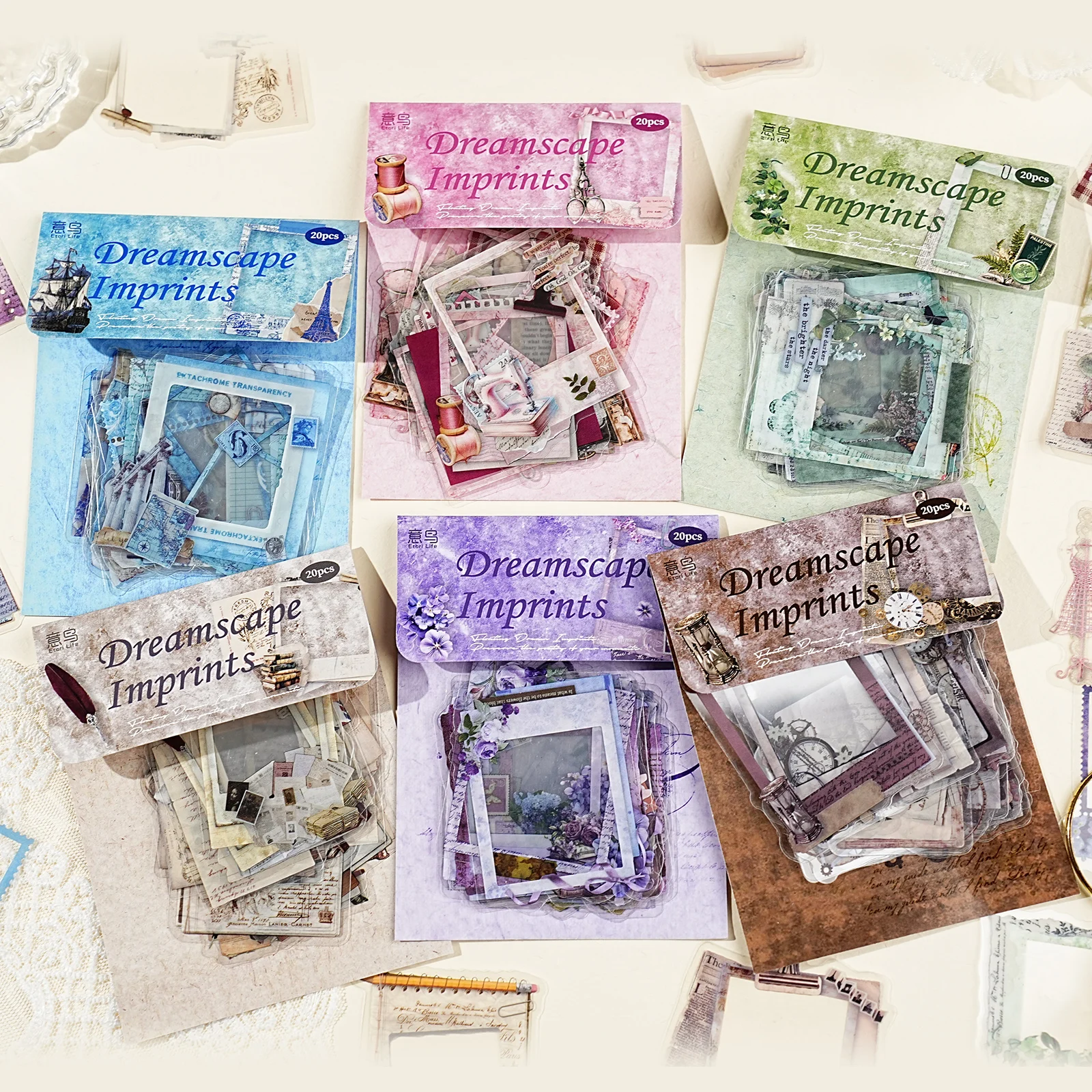 Etori Life 20Pcs Floating Memories Series Vintage Border with Letter and Building Patterns Pet Sticker Pack for Laptops, Photo Albums, Suitcases, Gift Bags, Posters, Magazines, Room Decoration, Desk Decoration Accessories, Scrapbooking Supplies, DIY Crafts, Stamp Albums, Student Stationery, Vintage Parties, Children's Stickers, Art Supplies, Gifts for Friends