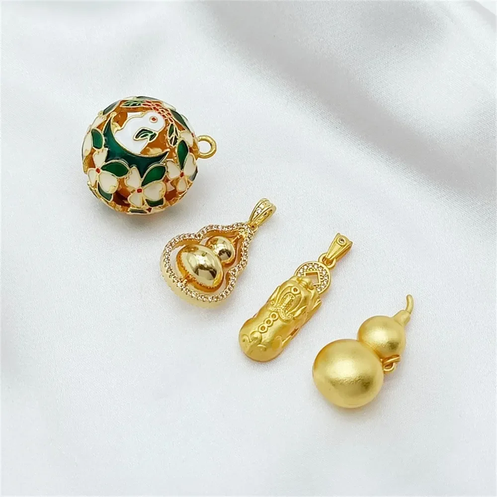 

18K Sand-gold Gourd Wealth-attracting PI Xiu Pendant, DIY Omamori Rabbit Omiya Bell Necklace Jewelry Accessories