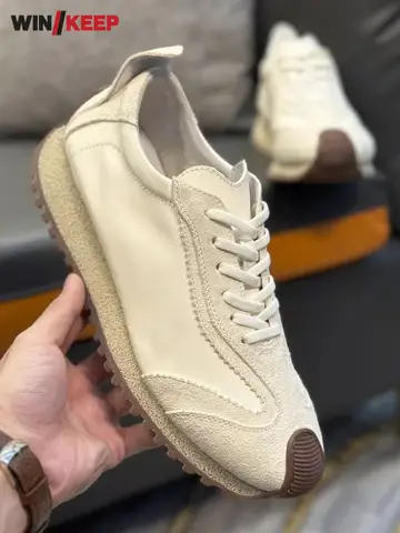 Vintage Herr Äkta Läder Utomhus Löparskor Snörning Lågskurna Skateboard Sneakers Atlet Träning Jogging Sportskor 10 best sales vintage Havana-sneakers - №4
